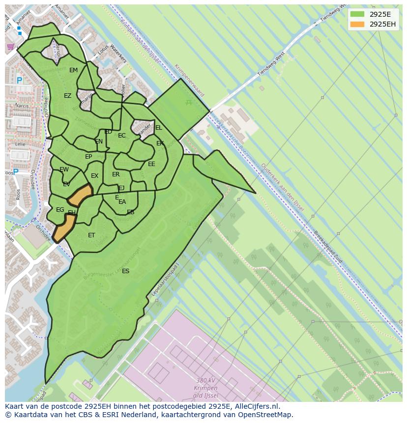 Afbeelding van het postcodegebied 2925 EH op de kaart.