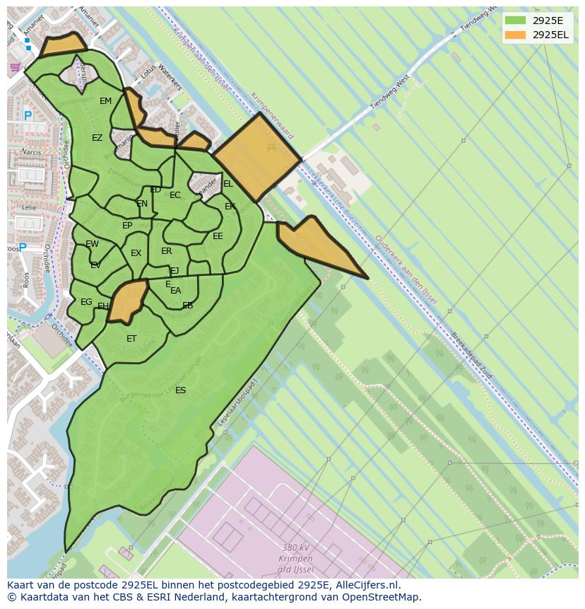 Afbeelding van het postcodegebied 2925 EL op de kaart.