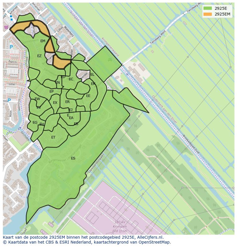 Afbeelding van het postcodegebied 2925 EM op de kaart.