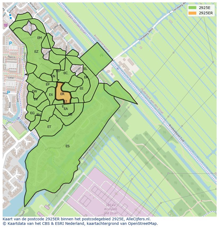 Afbeelding van het postcodegebied 2925 ER op de kaart.