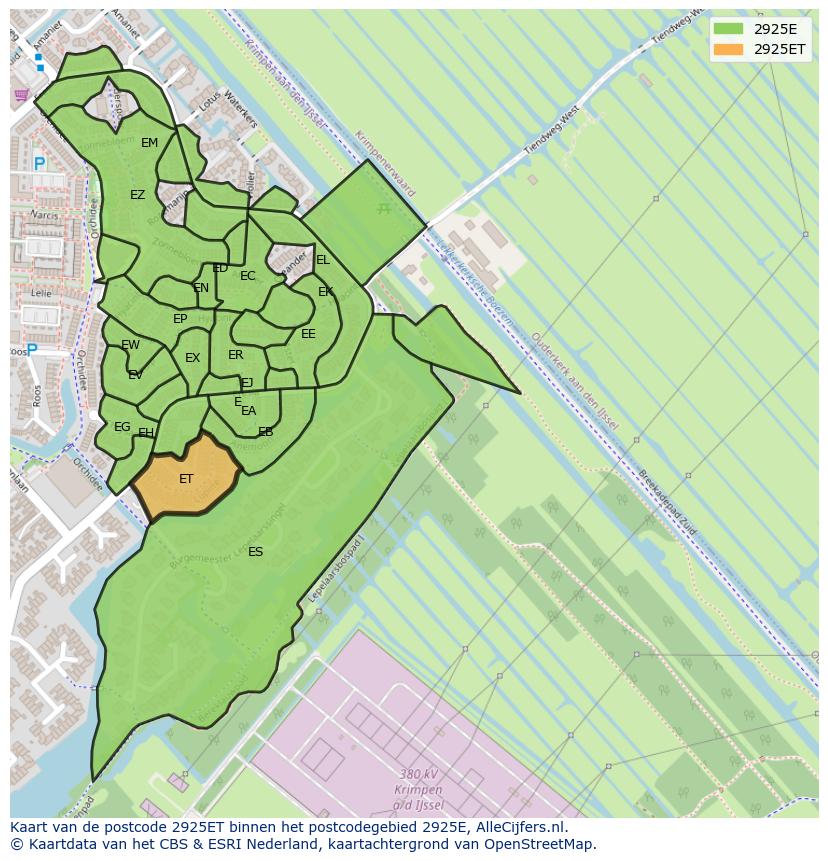 Afbeelding van het postcodegebied 2925 ET op de kaart.