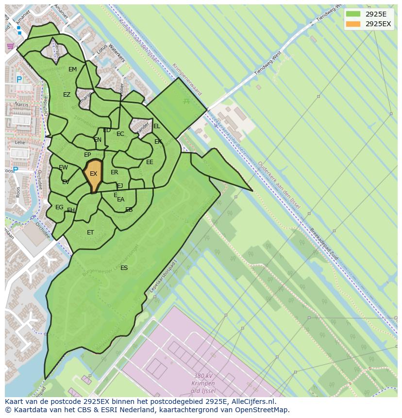 Afbeelding van het postcodegebied 2925 EX op de kaart.