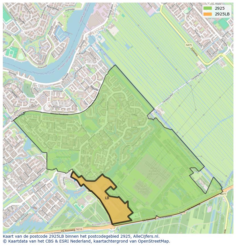 Afbeelding van het postcodegebied 2925 LB op de kaart.