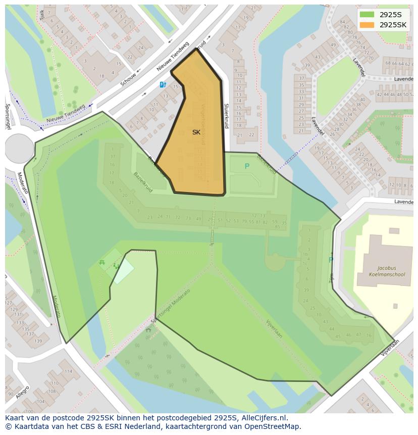 Afbeelding van het postcodegebied 2925 SK op de kaart.