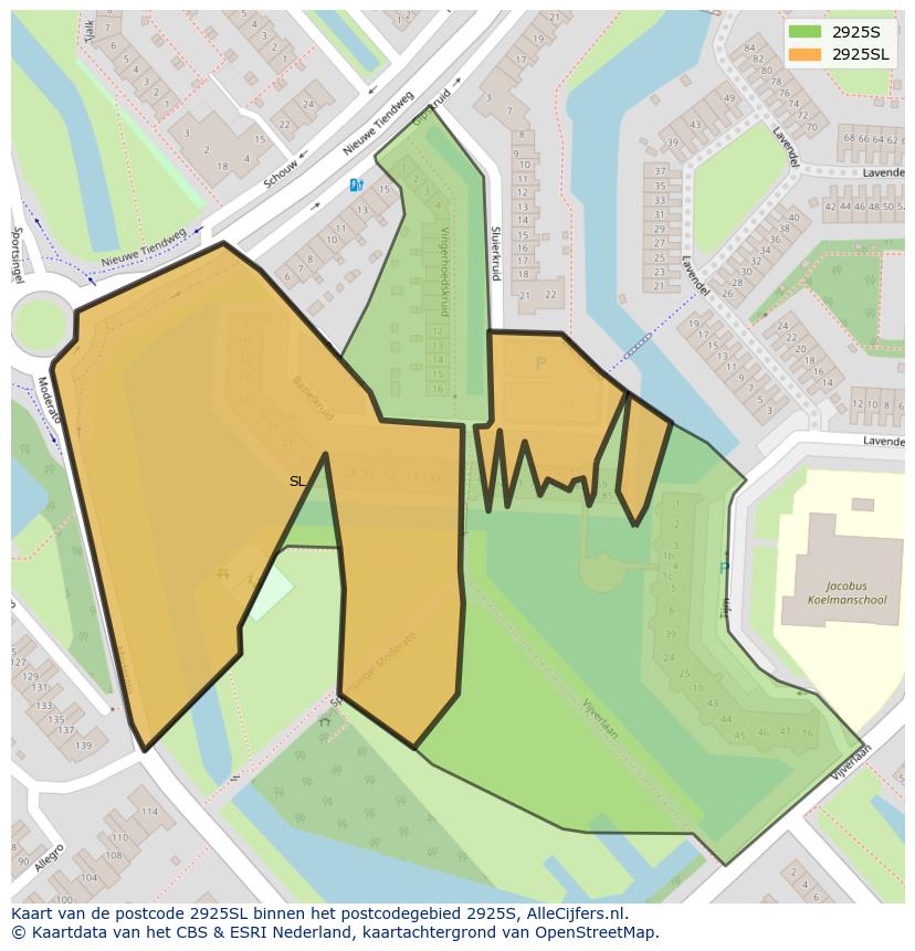Afbeelding van het postcodegebied 2925 SL op de kaart.