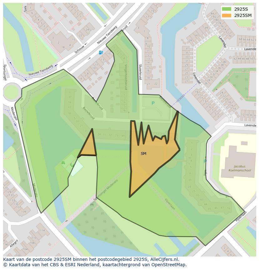Afbeelding van het postcodegebied 2925 SM op de kaart.
