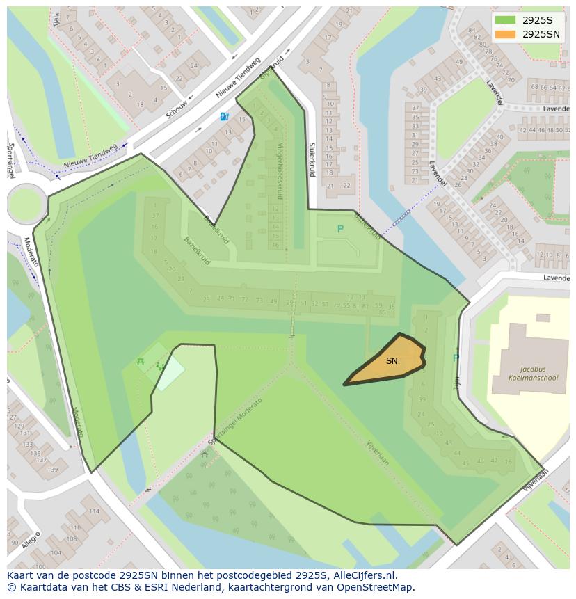 Afbeelding van het postcodegebied 2925 SN op de kaart.