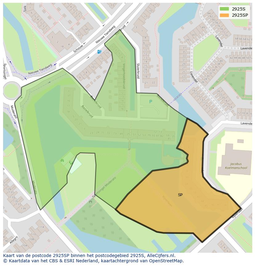 Afbeelding van het postcodegebied 2925 SP op de kaart.