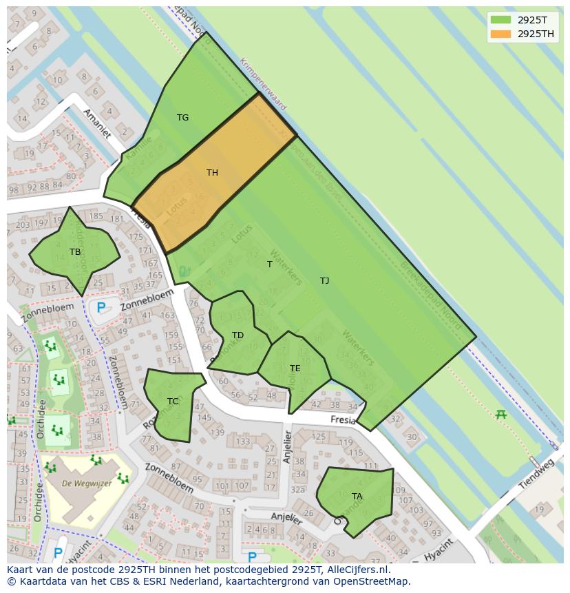 Afbeelding van het postcodegebied 2925 TH op de kaart.