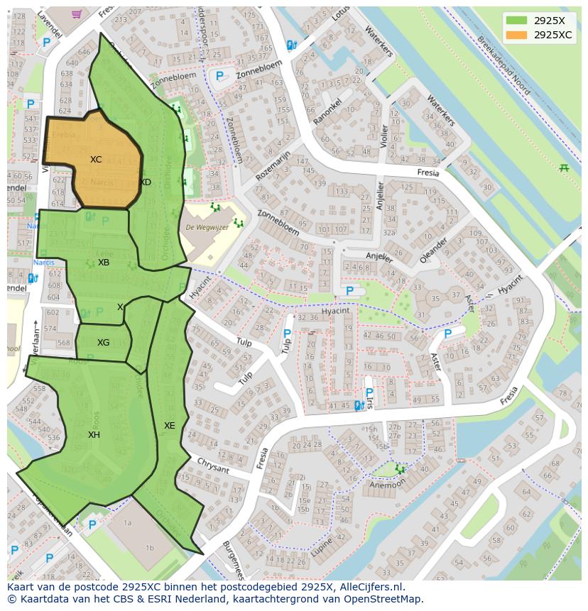 Afbeelding van het postcodegebied 2925 XC op de kaart.