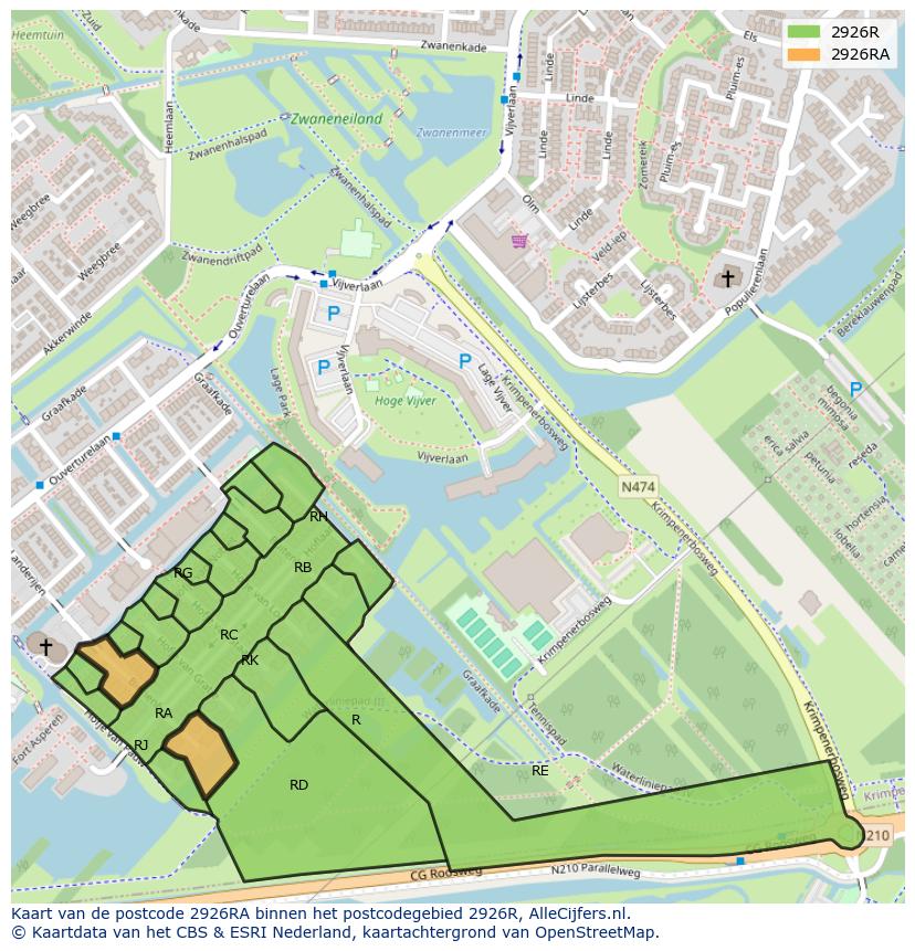 Afbeelding van het postcodegebied 2926 RA op de kaart.