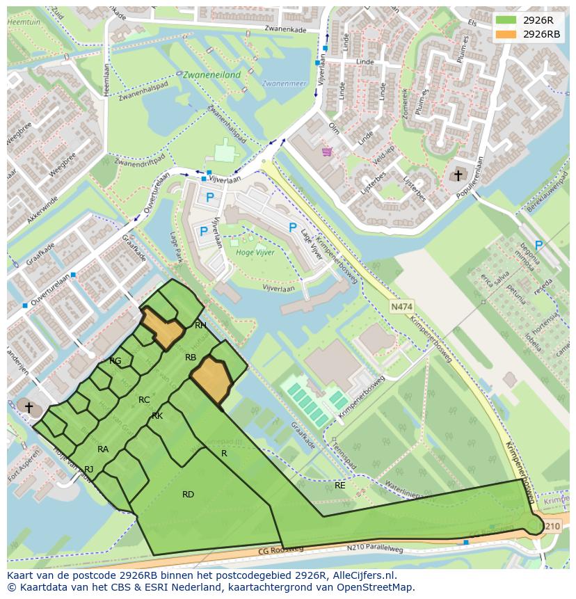 Afbeelding van het postcodegebied 2926 RB op de kaart.