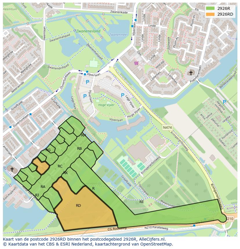 Afbeelding van het postcodegebied 2926 RD op de kaart.