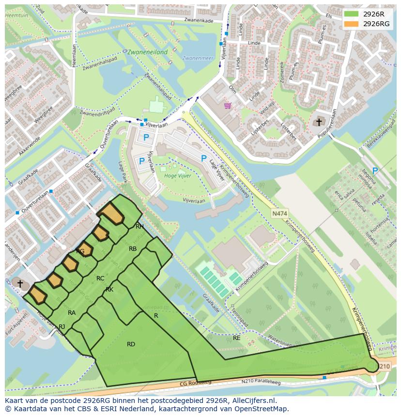 Afbeelding van het postcodegebied 2926 RG op de kaart.