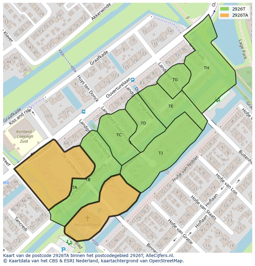 Afbeelding van het postcodegebied 2926 TA op de kaart.