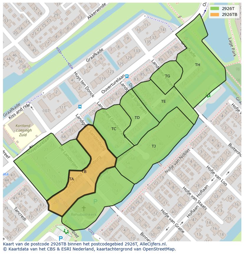 Afbeelding van het postcodegebied 2926 TB op de kaart.