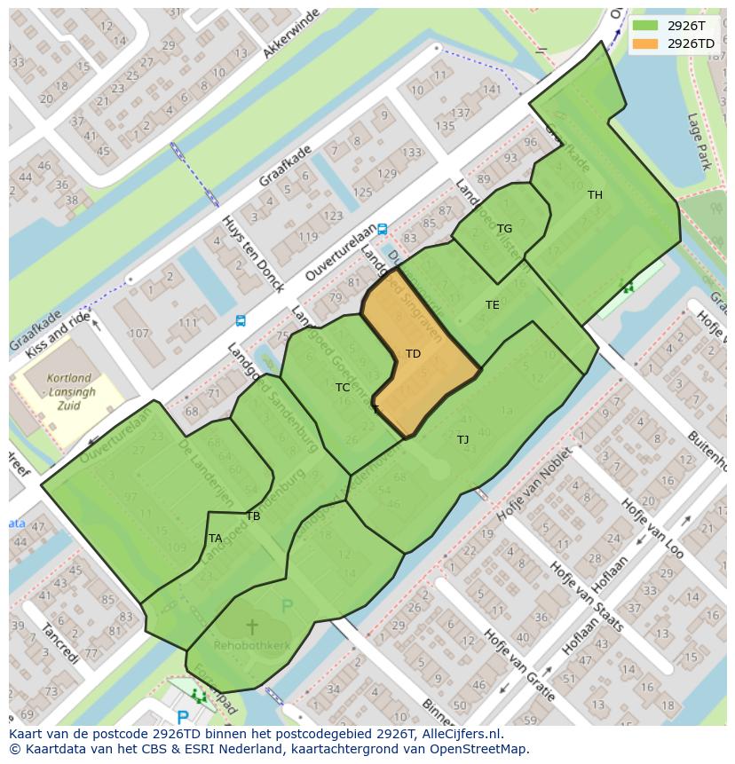 Afbeelding van het postcodegebied 2926 TD op de kaart.