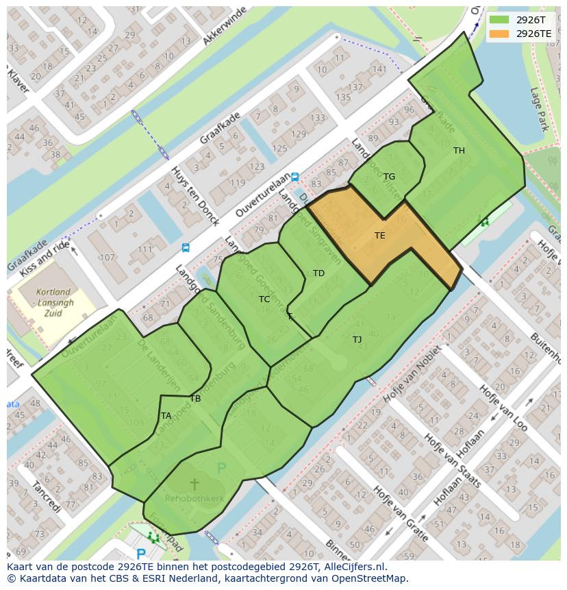 Afbeelding van het postcodegebied 2926 TE op de kaart.