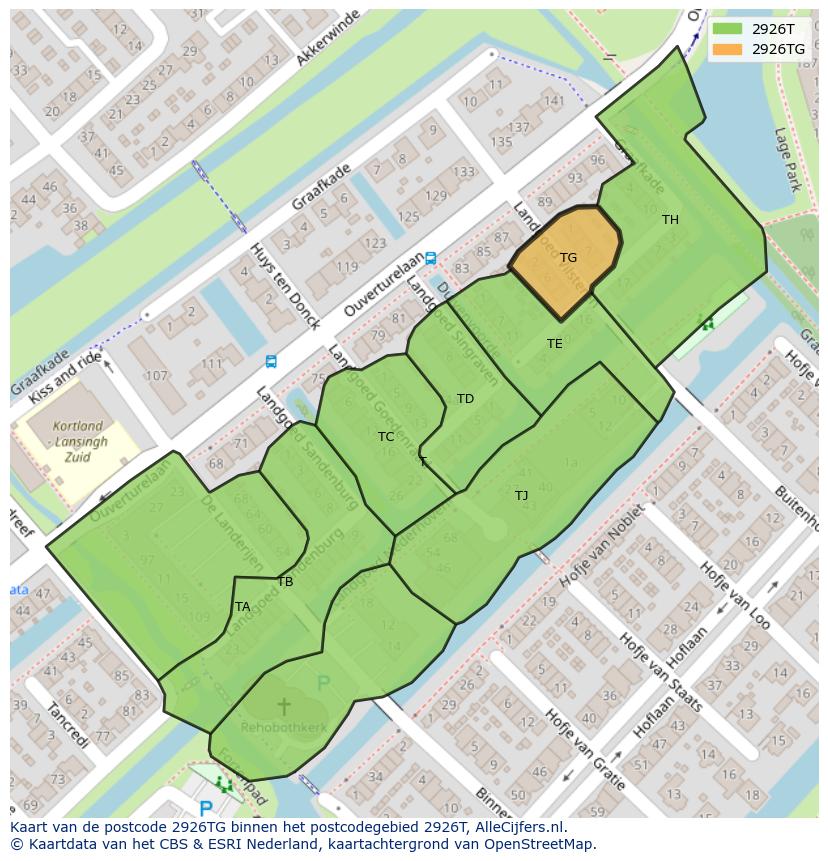 Afbeelding van het postcodegebied 2926 TG op de kaart.