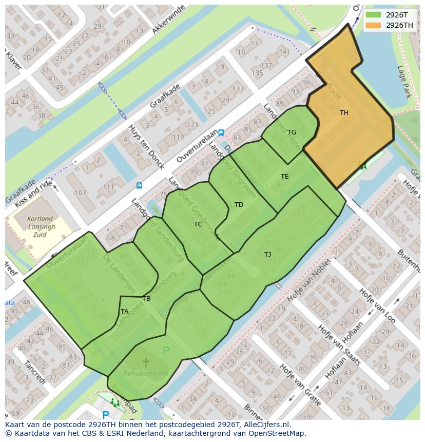 Afbeelding van het postcodegebied 2926 TH op de kaart.