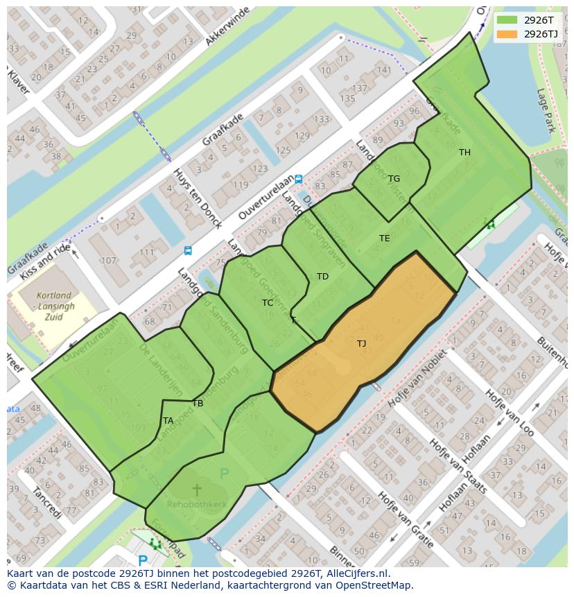 Afbeelding van het postcodegebied 2926 TJ op de kaart.