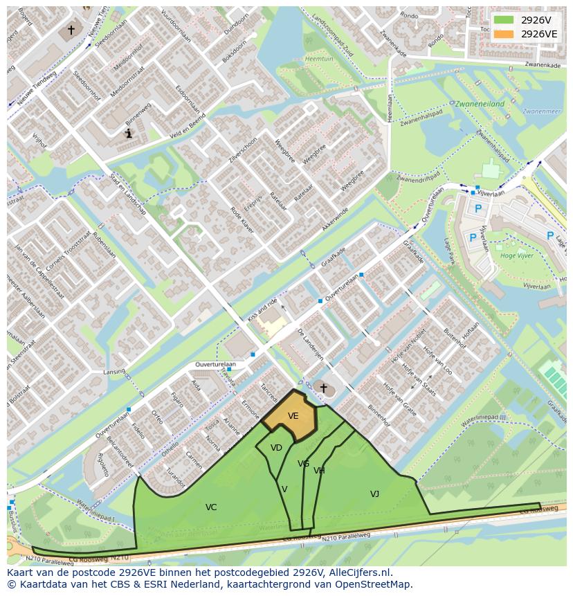 Afbeelding van het postcodegebied 2926 VE op de kaart.