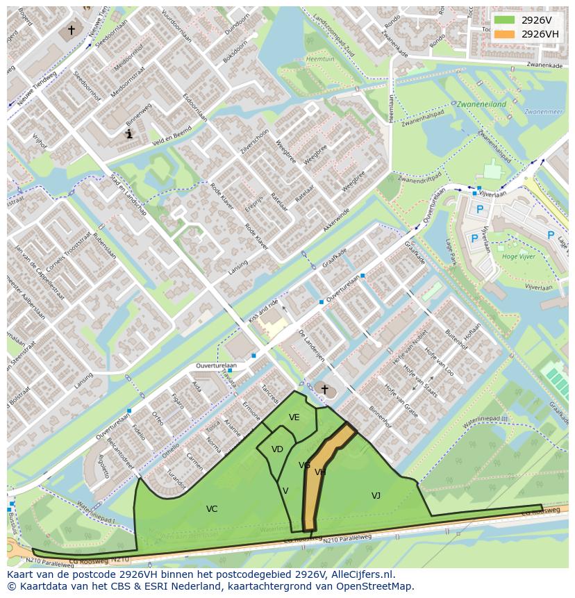 Afbeelding van het postcodegebied 2926 VH op de kaart.