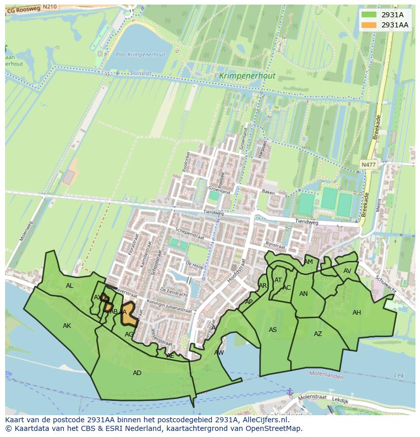 Afbeelding van het postcodegebied 2931 AA op de kaart.