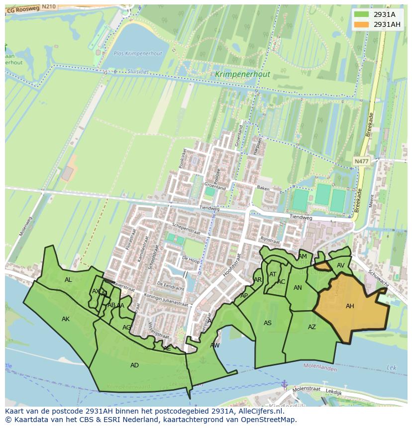 Afbeelding van het postcodegebied 2931 AH op de kaart.