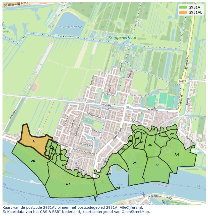 Afbeelding van het postcodegebied 2931 AL op de kaart.