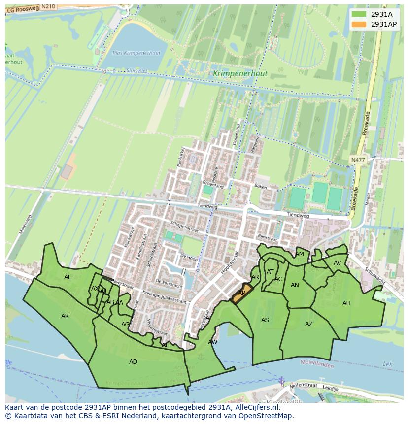 Afbeelding van het postcodegebied 2931 AP op de kaart.