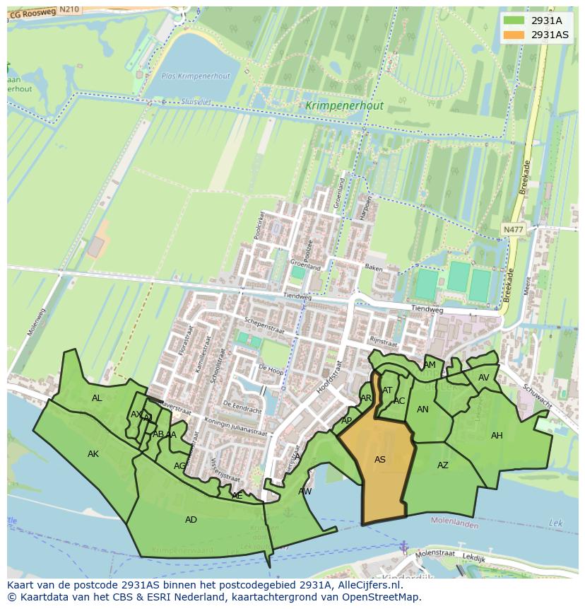 Afbeelding van het postcodegebied 2931 AS op de kaart.