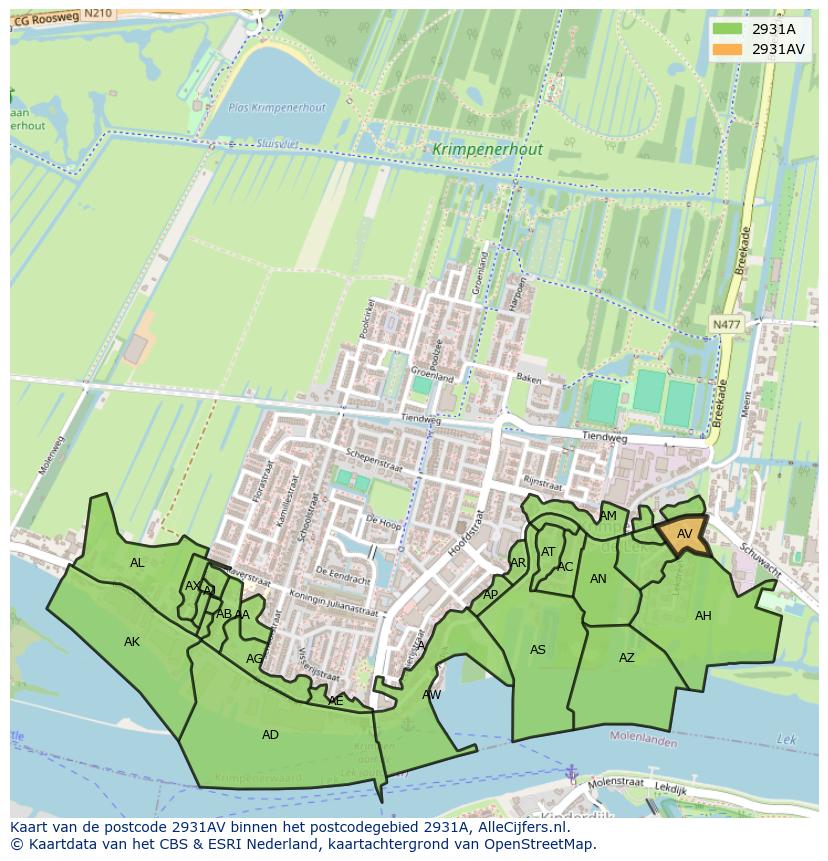 Afbeelding van het postcodegebied 2931 AV op de kaart.