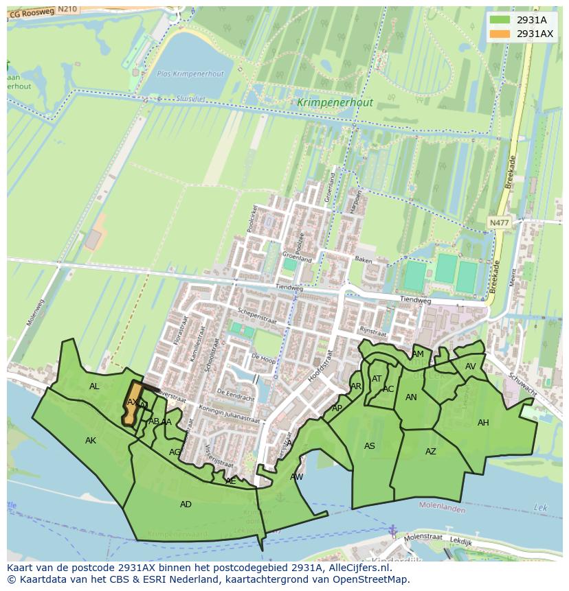 Afbeelding van het postcodegebied 2931 AX op de kaart.