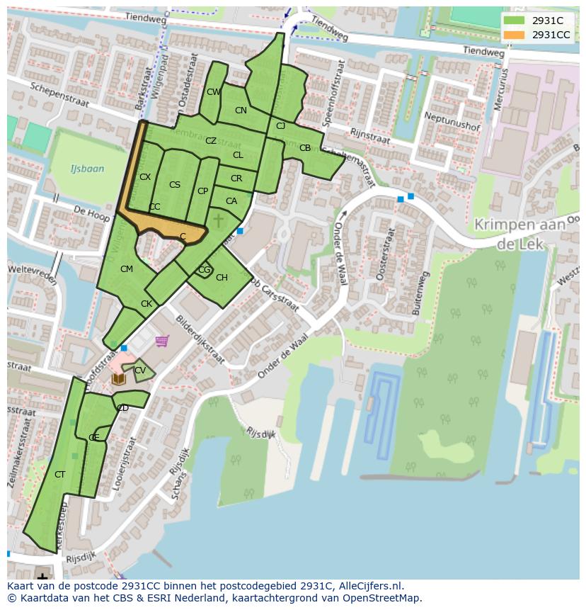 Afbeelding van het postcodegebied 2931 CC op de kaart.