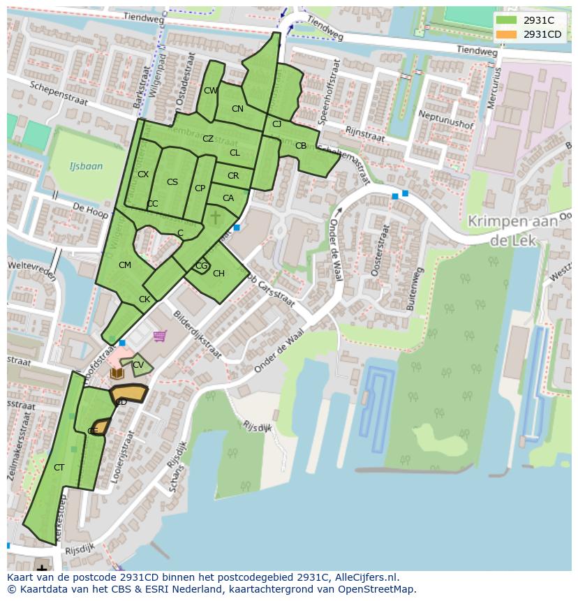Afbeelding van het postcodegebied 2931 CD op de kaart.