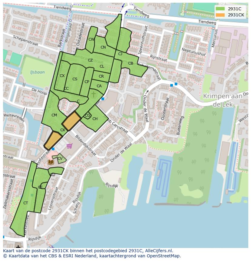 Afbeelding van het postcodegebied 2931 CK op de kaart.