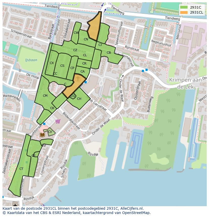 Afbeelding van het postcodegebied 2931 CL op de kaart.