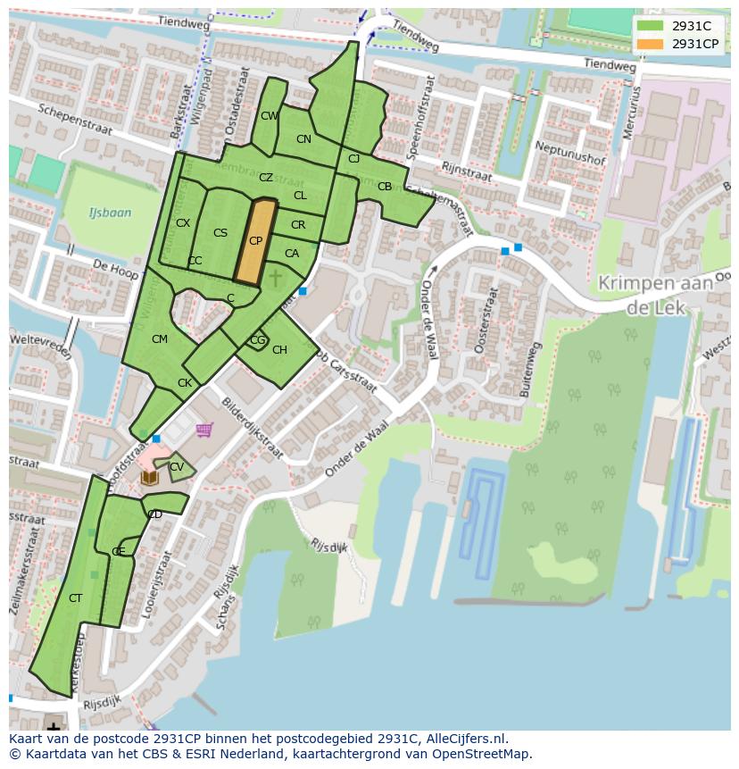 Afbeelding van het postcodegebied 2931 CP op de kaart.
