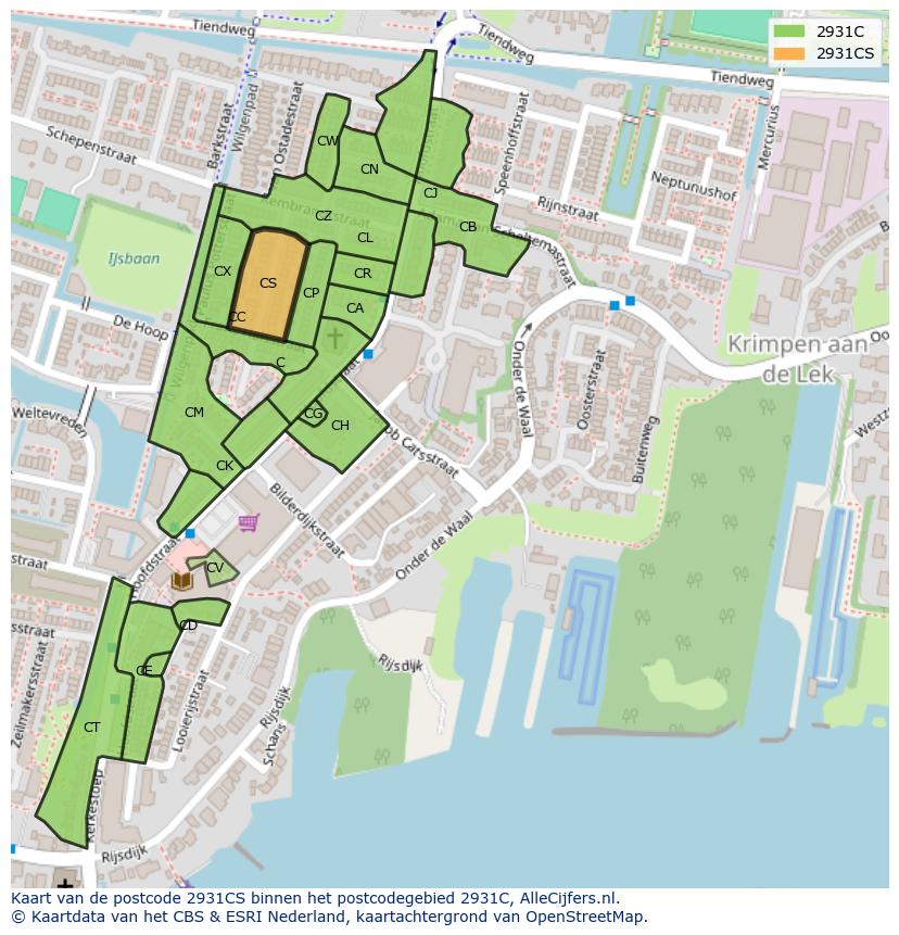 Afbeelding van het postcodegebied 2931 CS op de kaart.