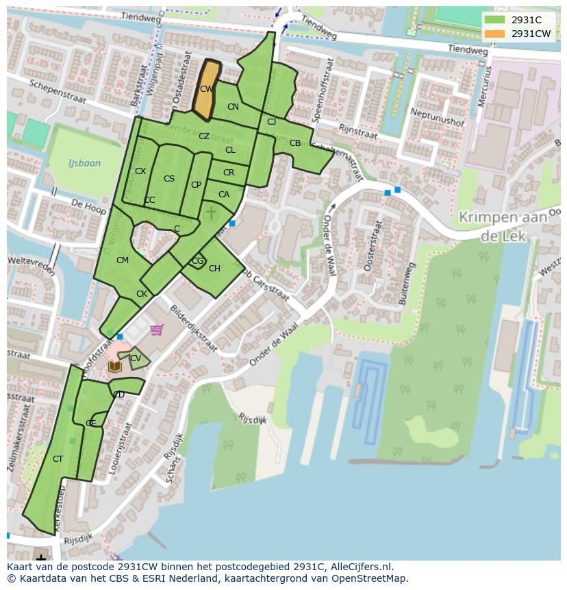 Afbeelding van het postcodegebied 2931 CW op de kaart.