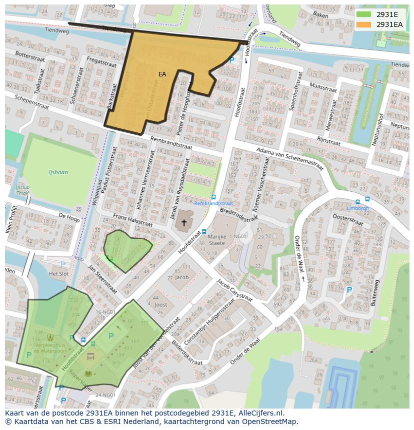 Afbeelding van het postcodegebied 2931 EA op de kaart.