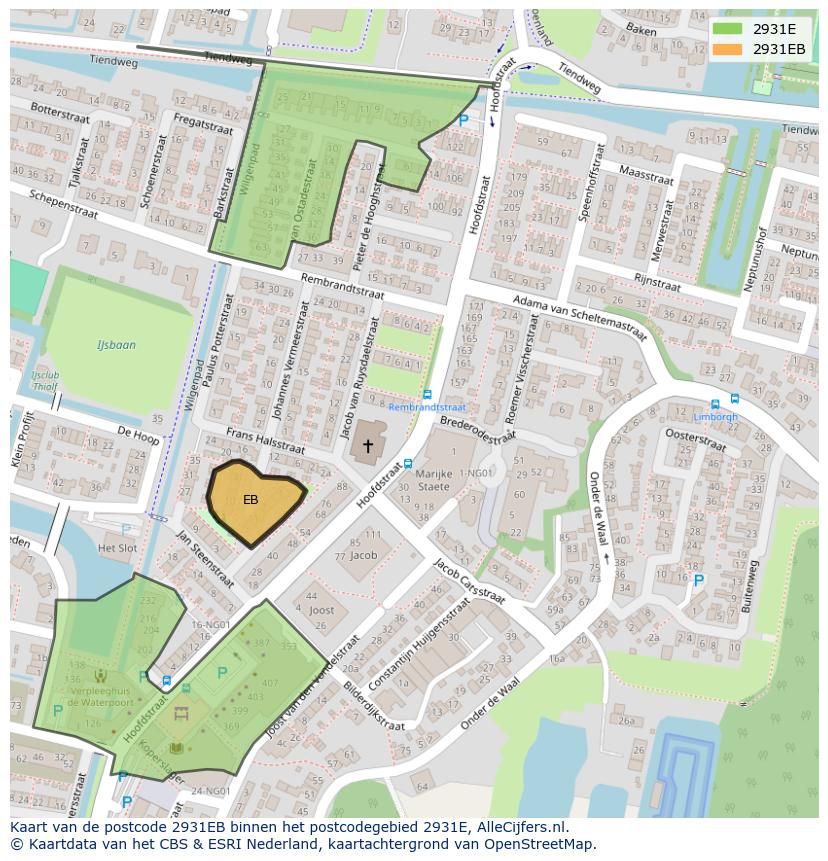 Afbeelding van het postcodegebied 2931 EB op de kaart.