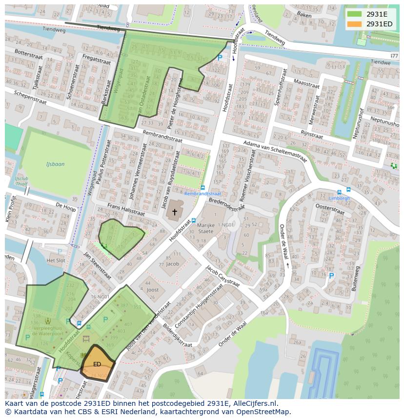 Afbeelding van het postcodegebied 2931 ED op de kaart.