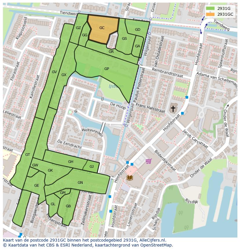 Afbeelding van het postcodegebied 2931 GC op de kaart.