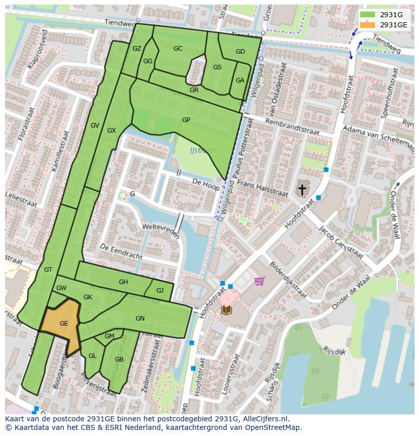Afbeelding van het postcodegebied 2931 GE op de kaart.