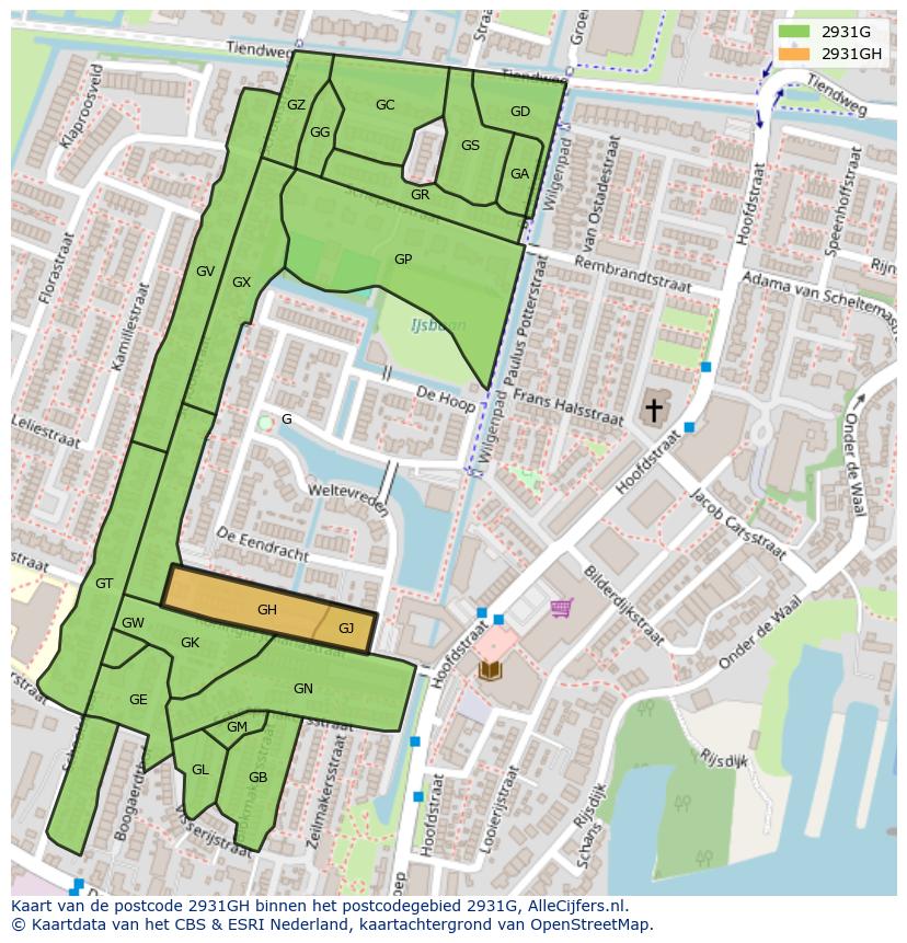 Afbeelding van het postcodegebied 2931 GH op de kaart.