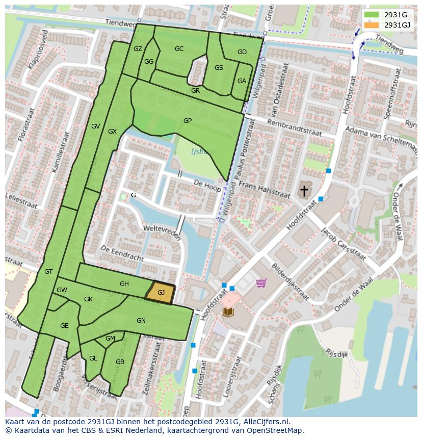 Afbeelding van het postcodegebied 2931 GJ op de kaart.