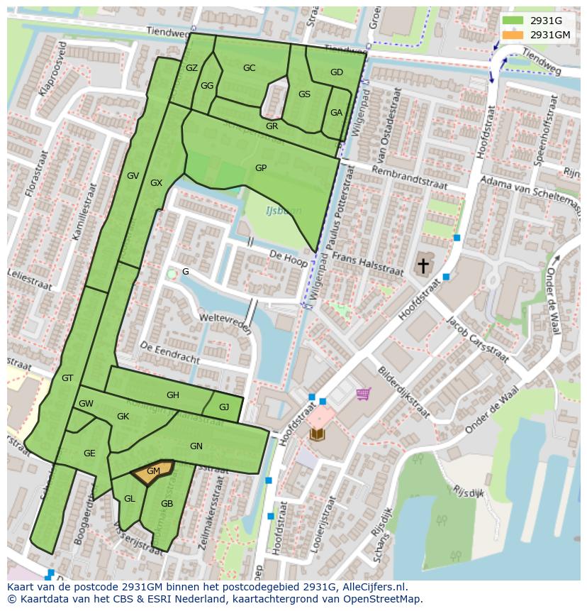 Afbeelding van het postcodegebied 2931 GM op de kaart.
