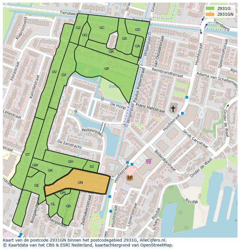 Afbeelding van het postcodegebied 2931 GN op de kaart.